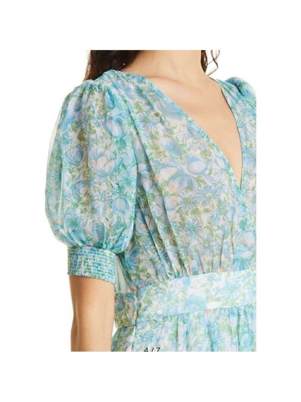 BYTIMO Blue Floral Tiered Chiffon Maxi DRESS -  NWT Size Medium - Picture 3 of 12